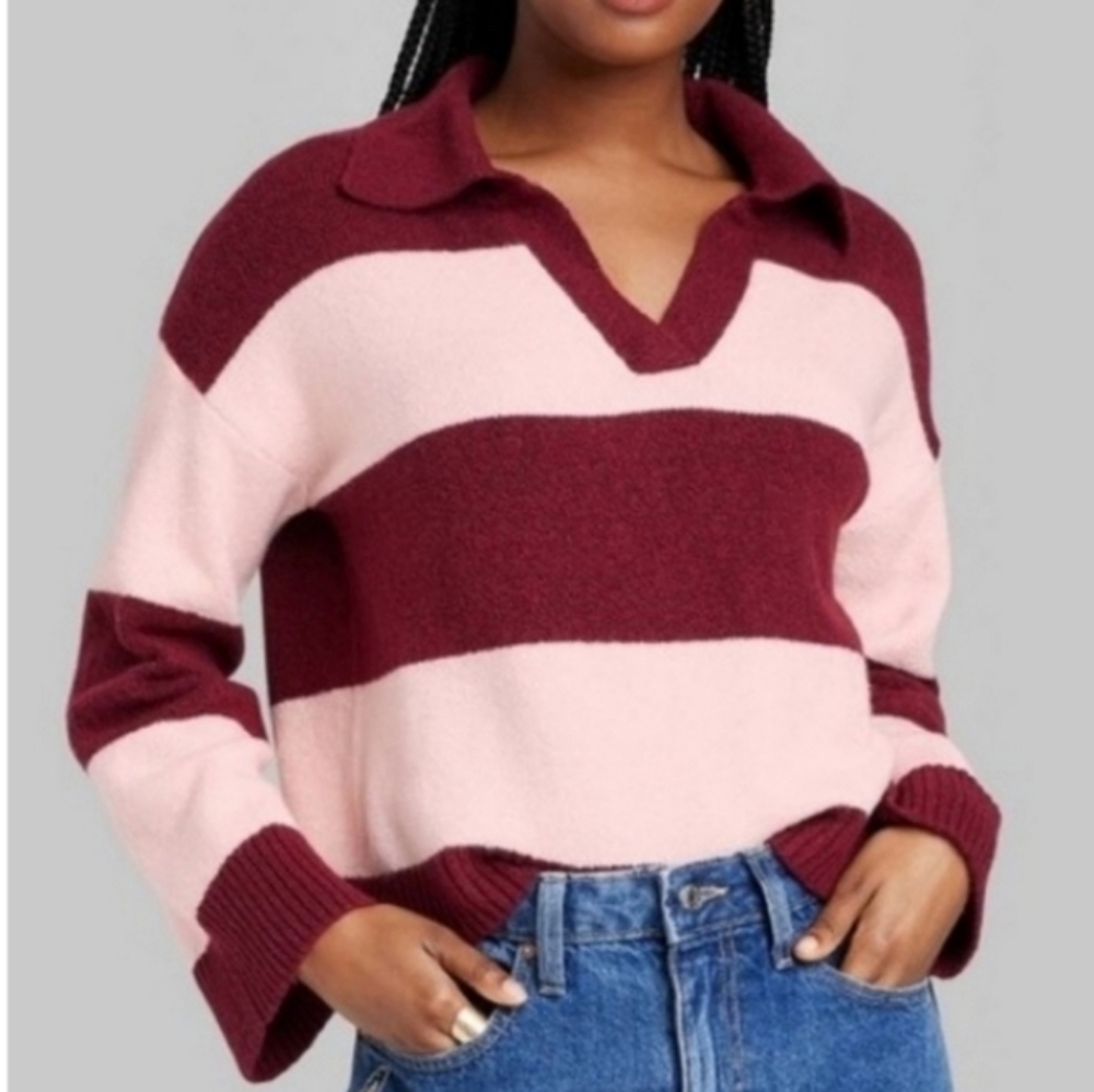 Wild Fable Sweater Womens S Pink Stripe Long Sleeve NEW - Picture 3 of 9